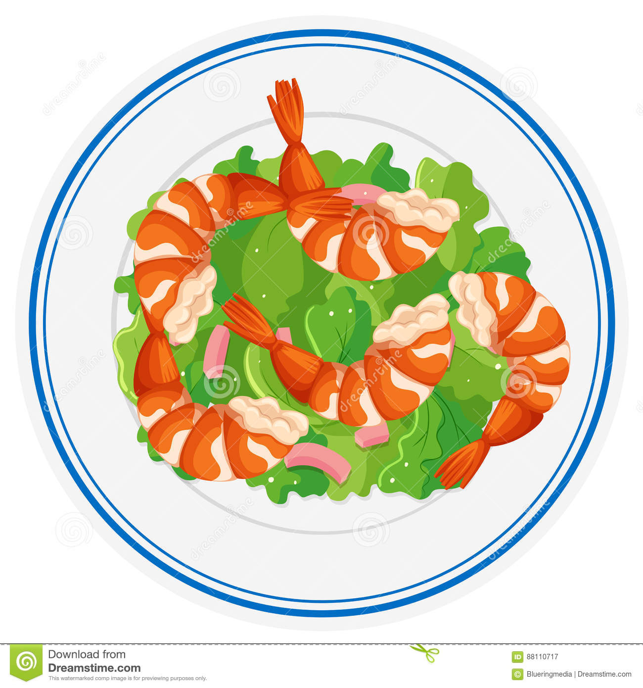 Salade De Crevette De Plat Rond Illustration De Vecteur destiné Coloriage Dessin Salade