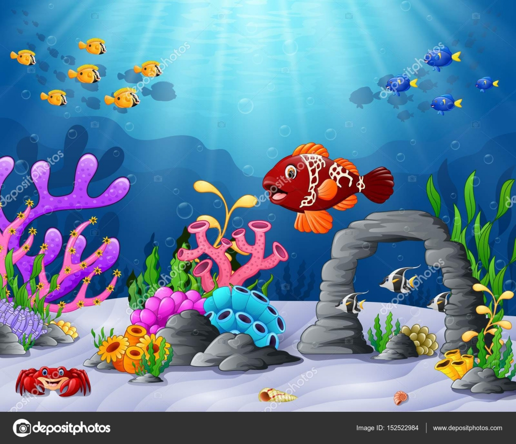 Scène Sous-Marine Avec Poisson Et Poulpe Dans L&amp;#039;Aquarium serapportantà Coloriage H2O Dessin Animé