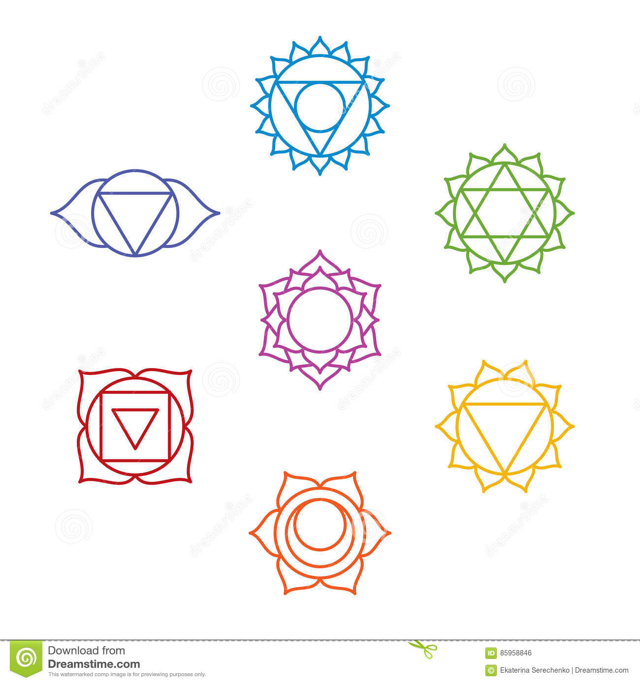 Set Of Seven Chakra Symbols. Yoga, Meditation Stock Vector pour Dessin 7 Chakras