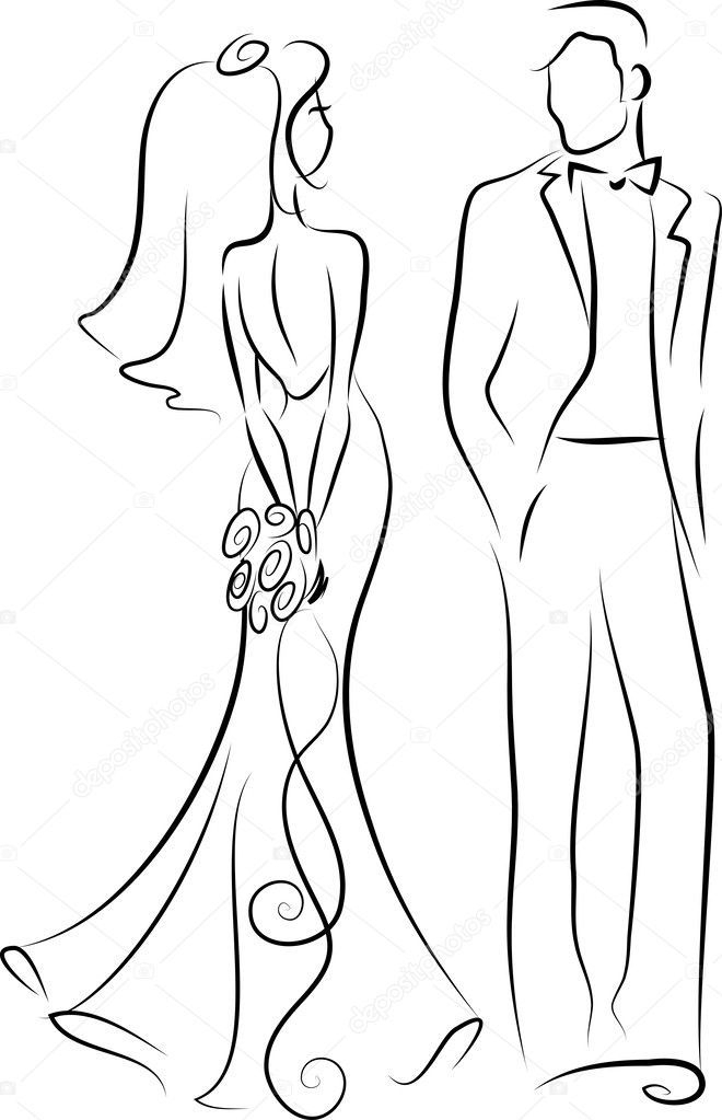 Silhouette De La Mariée Et Le Marié, Invitation De Mariage concernant Coloriage Dessin Mariage