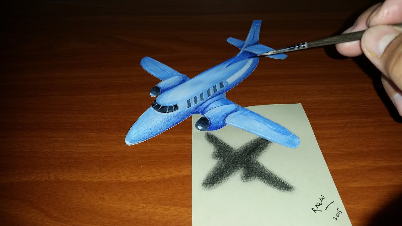 Speed Drawing 3D Illusion Airplane On Paper | Dessin 3D encequiconcerne Dessin 3D,