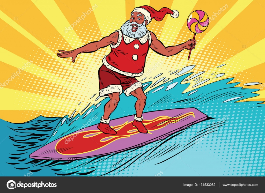 Sport Père Noël Sur Une Planche De Surf — Image concernant Coloriage Dessin Surf