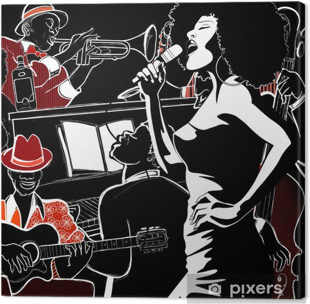 Tableau Sur Toile Orchestre De Jazz Avec Contrebasse pour Coloriage Contrebasse