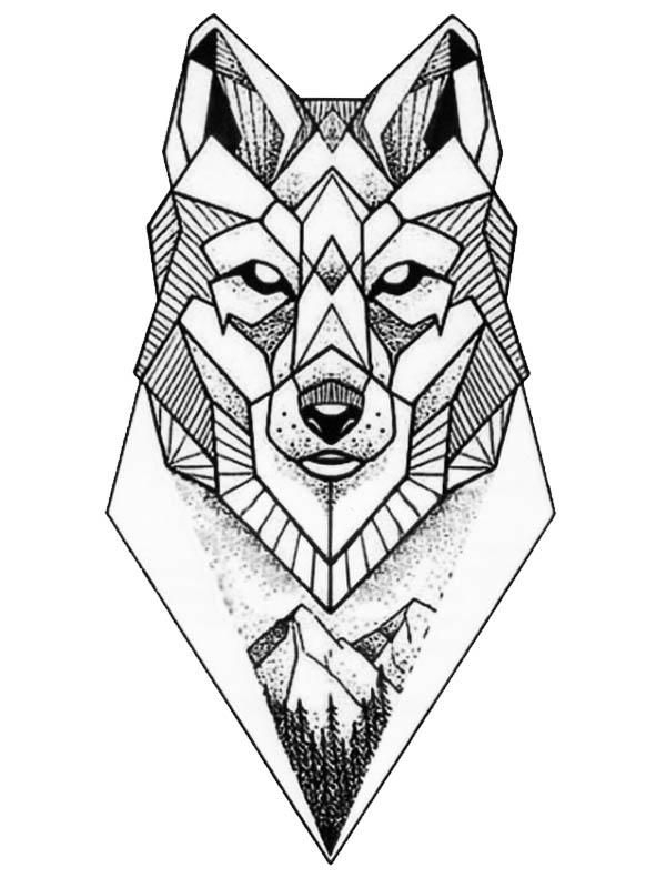 Tatouage Temporaire Géométrique D'Un Loup Cubique Dans Les destiné Dessin Loup Facile,