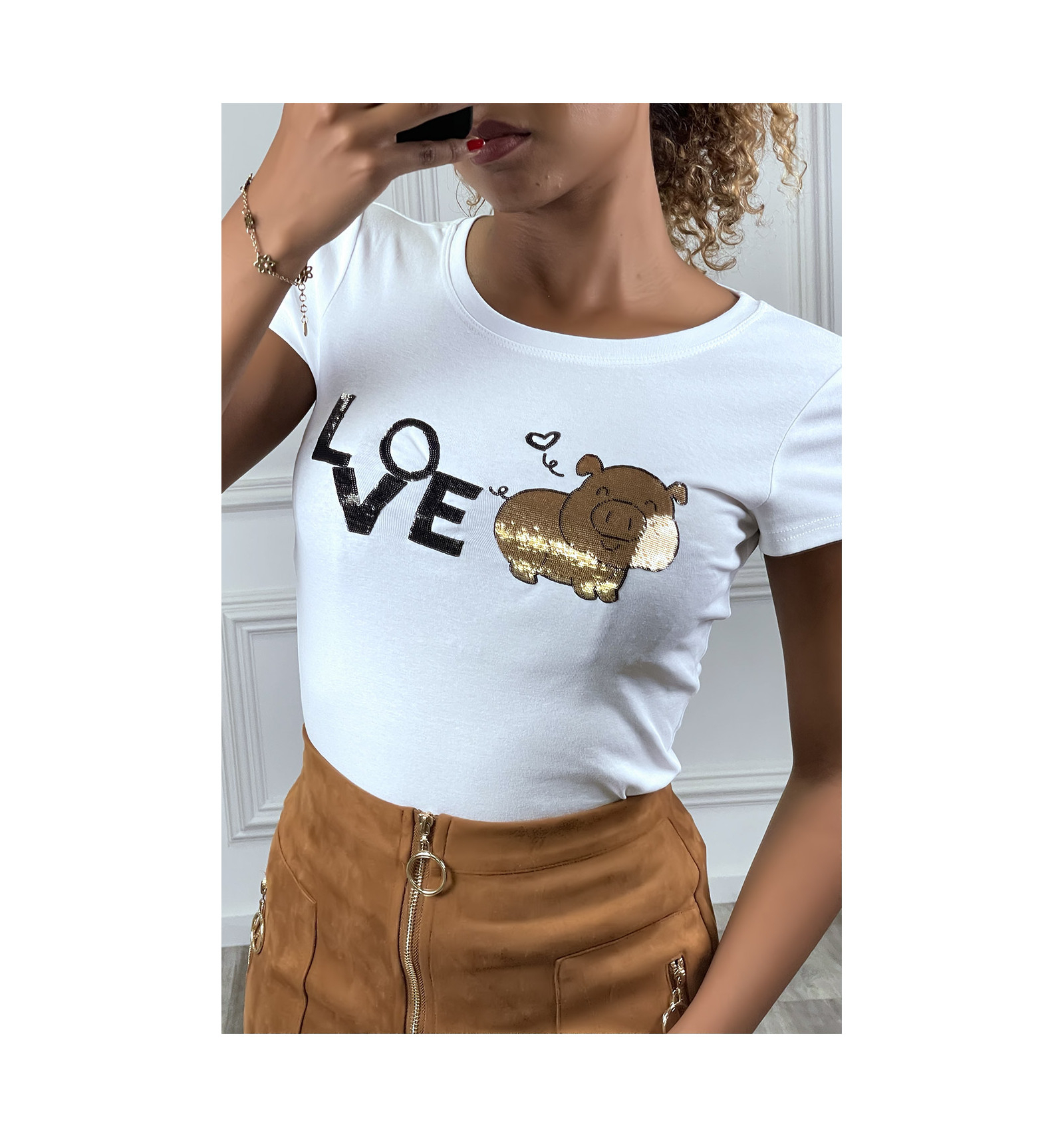 Tee-Shirt Blanc Avec Dessins En Sequins Pailleté pour Coloriage T Shirt