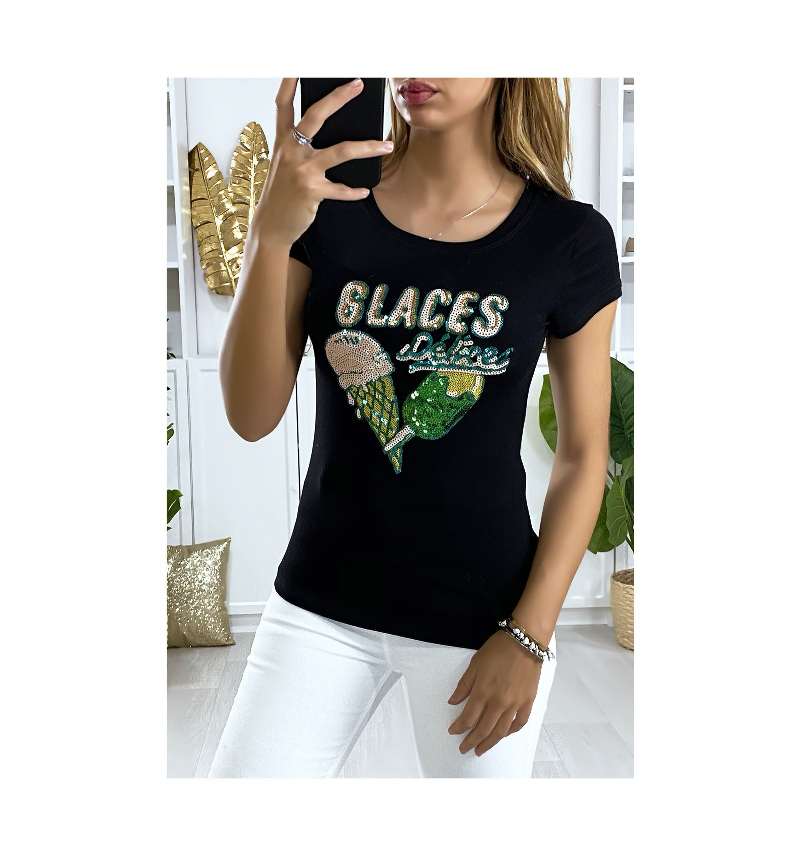 Tee-Shirt Noir Avec Dessin En Strass dedans Dessin T-Shirt,