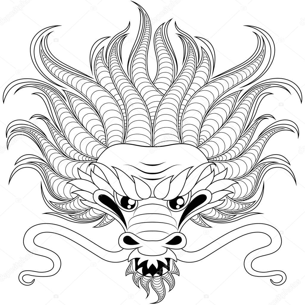 Tête De Dragon Chinois En Zentangle Style Tatoo Ou Cahier serapportantà Coloriage Dessin Chinois