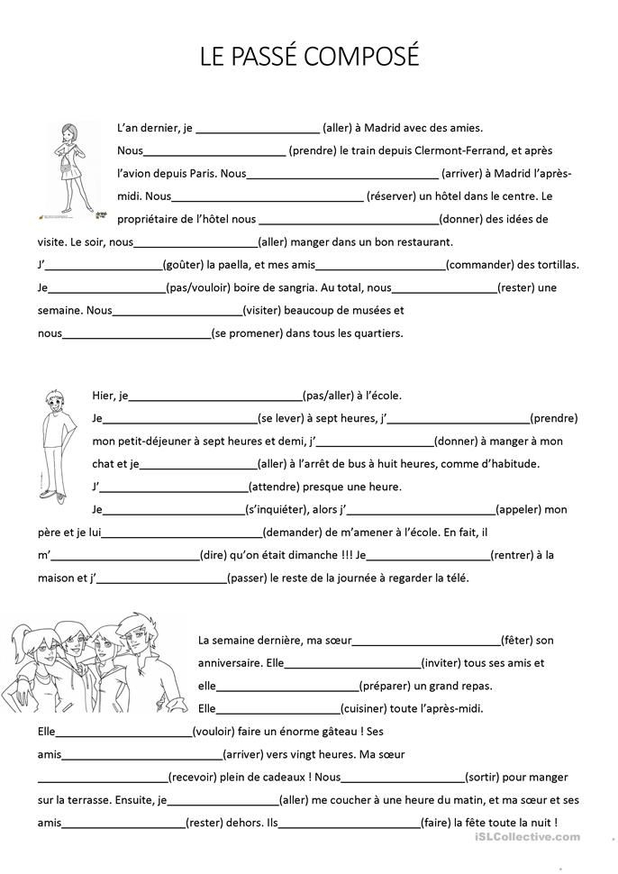 Texte Ã Trous : Le Passã© Composã© | French Worksheets intérieur Coloriage Passé Composé