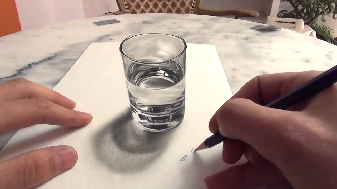 Un Artiste Dessine Un Verre D&amp;#039;Eau En 3D Et Réalise Une à Dessin 3D