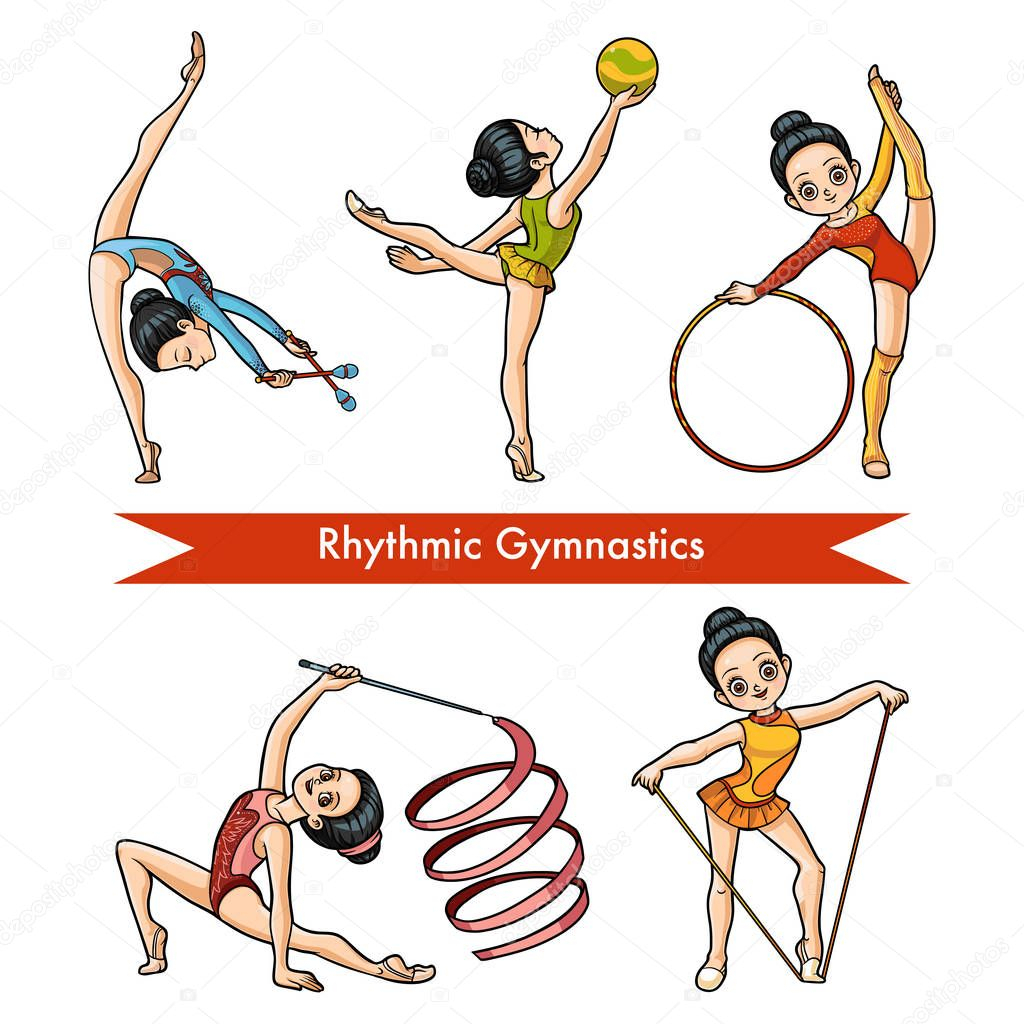 Vecteur Série De Gymnastique Rythmique. Fille De Dessin à Y En Dessin