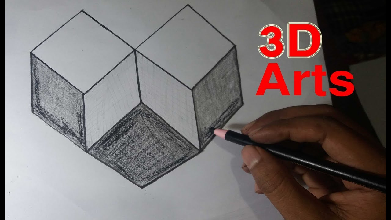 Very Easy-How To Draw 3D Art On The Paper || 3D Design, 3D à Dessin 3D Facile Cube