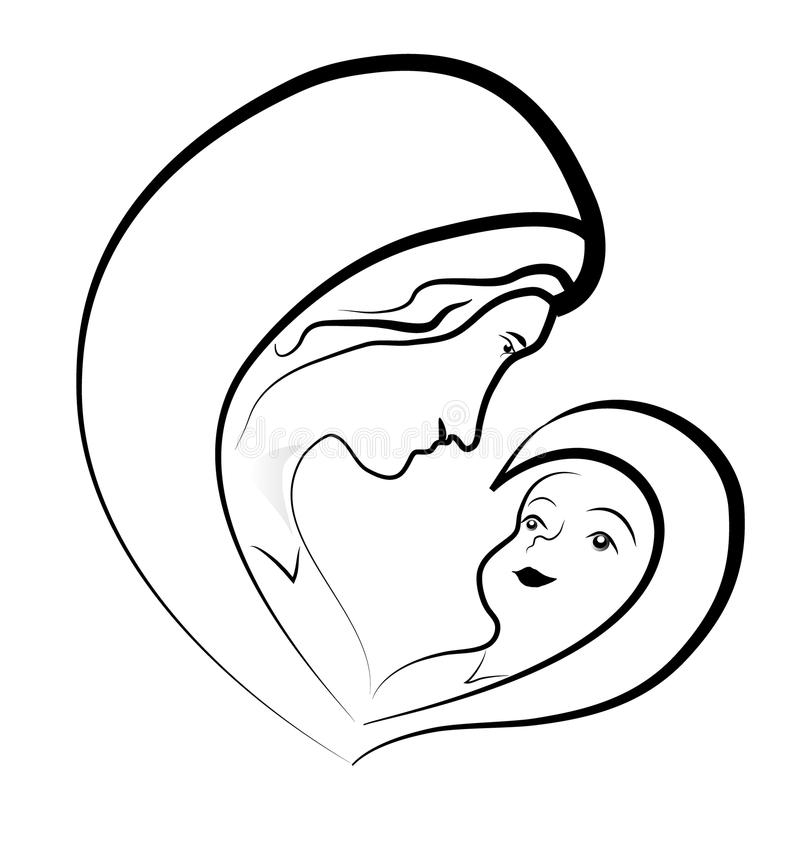 Vierge Marie Et Bébé Jésus, Dessin De Vecteur Illustration encequiconcerne Coloriage Dessin Vierge Marie