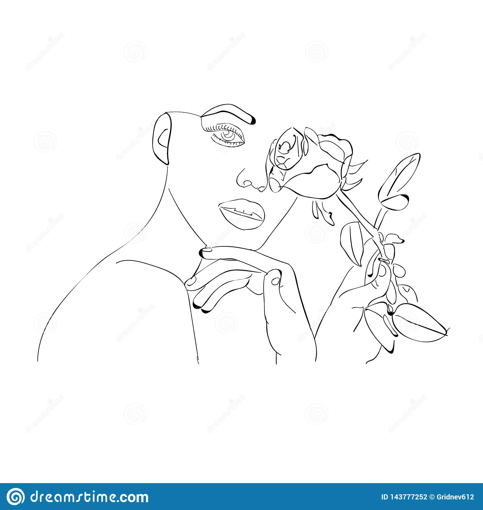 Visage De Femme Avec La Fleur Rose Dessin Au Trait Continu dedans Dessin 1 Trait