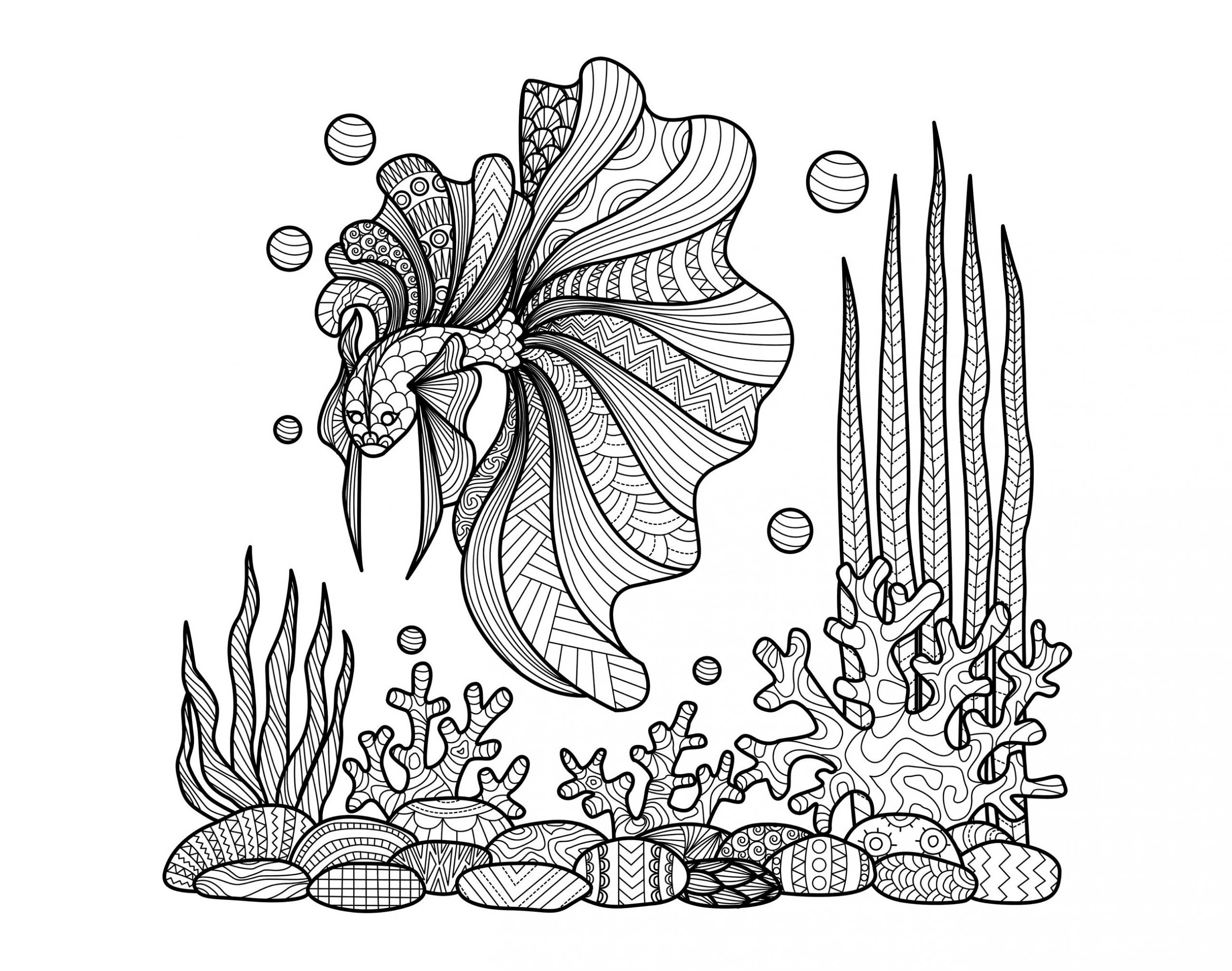 Zentangle Poisson Sur Coraux - Mondes Aquatiques tout Coloriage Poisson