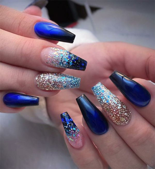 10 Long Blue Coffin Nails You Need To Try Right Now serapportantà Ongle Bleu Nuit
