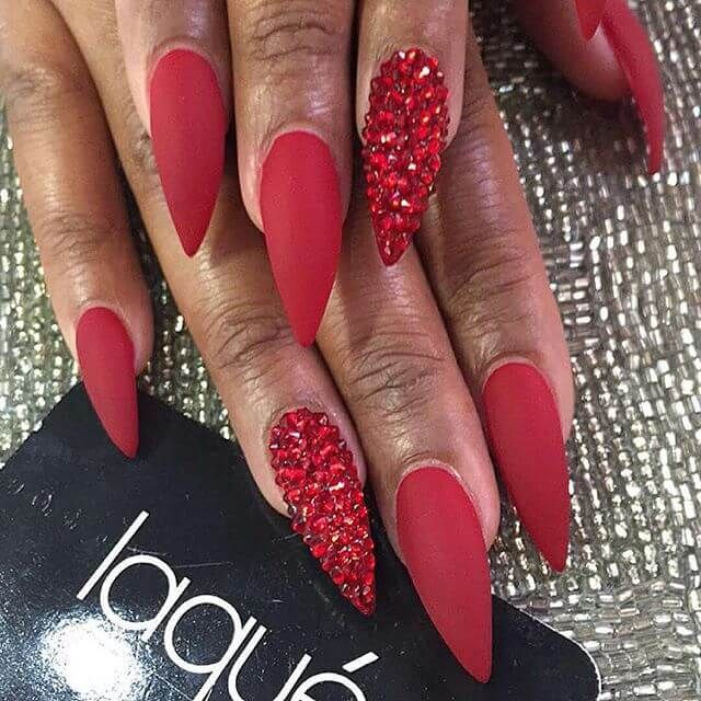 60 Inspirational Stiletto Nails With Rhinestone | Red Acrylic Nails intérieur Ongle Gel Rouge