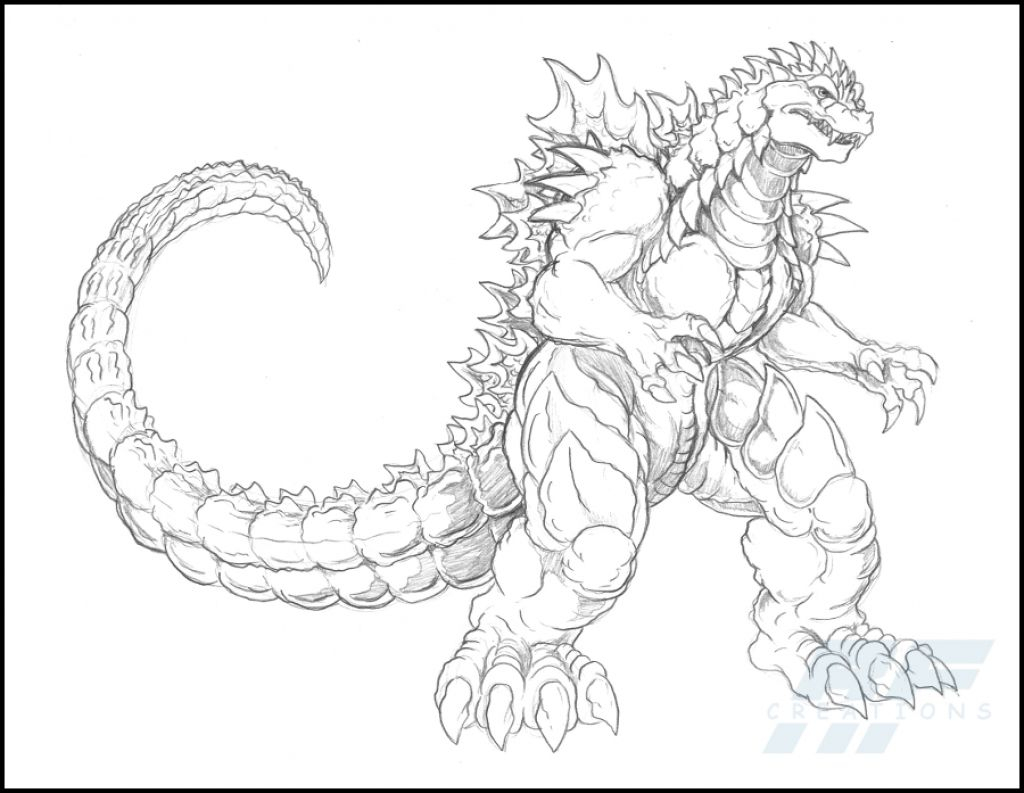 A Detailed Sketch Of Almighty Godzilla Coloring Page - Letscolorit serapportantà Coloriage Godzilla