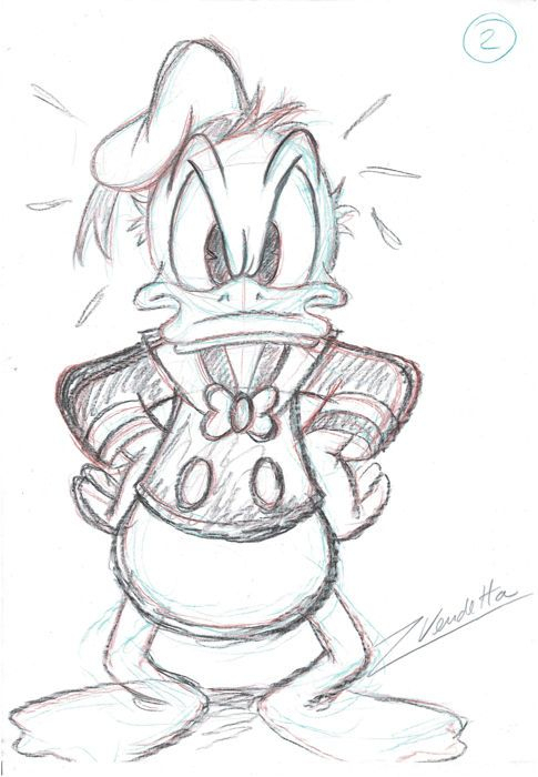 Angry Donald Duck - Original Pastel Sketch - Vendetta, Z. - W.b. Easy avec Dessin De Donald