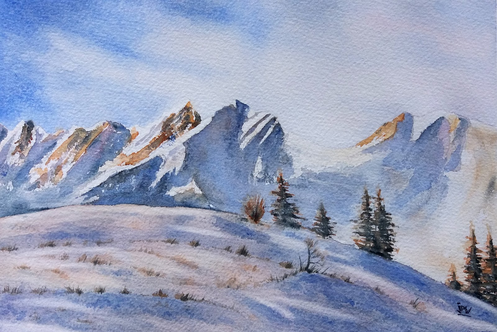 Aquarelles Jp Wisniewski: Encore La Montagne En Hiver encequiconcerne Paysage Aquarelle Facile