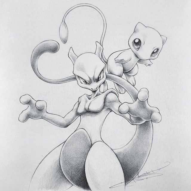 Artist: Itsbirdy | Pokémon | Mewtwo | Mew | Pokemon Sketch, Mew And intérieur Dessin Pokemon Mew