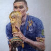 Ballpoint Pen Drawing Of Kylian Mbappé Holding The World Cup Trophy serapportantà Dessins De Mbappé