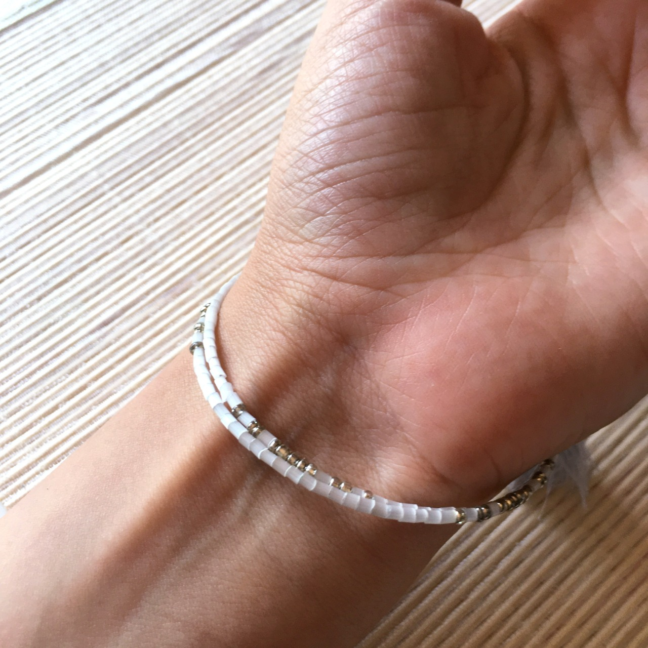 Bracelet Circulaire En Perles De Rocailles Blanc Et Argent, Nœud à Bracelet Perle De Rocaille
