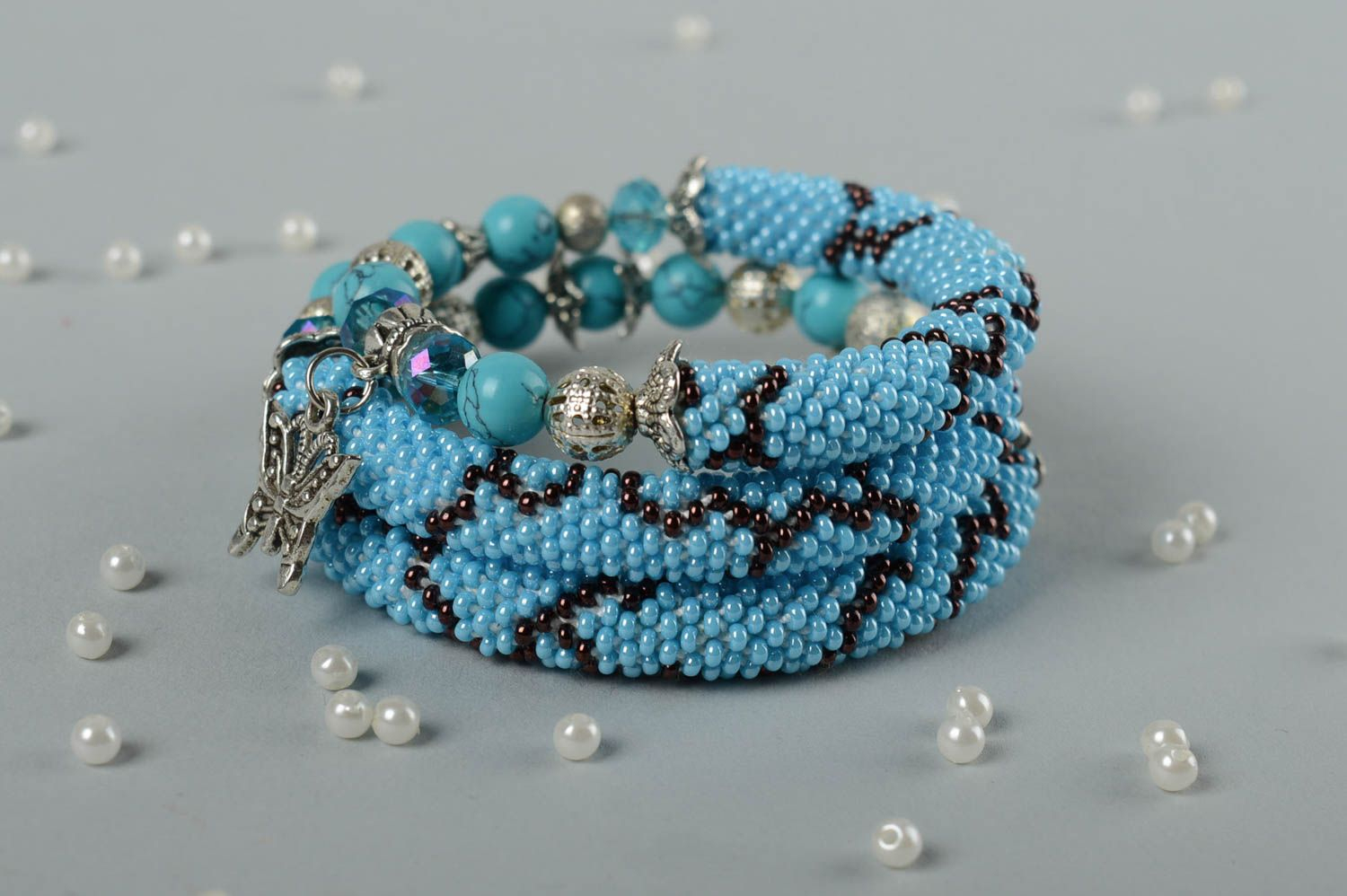 Bracelet Spirale Bijou Fait Main Perles Rocaille Turquoise Serpent intérieur Bracelet Perle De Rocaille