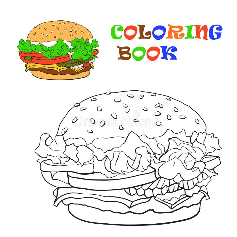 Burger, Coloring Book. Vector Illustration Stock Vector - Illustration destiné Coloriage Hamburger Frites