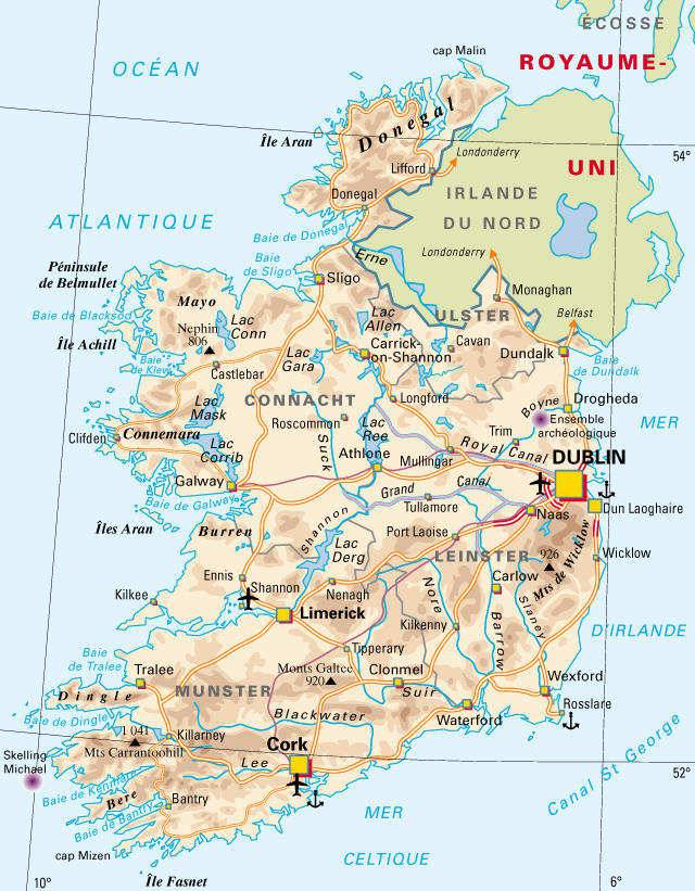 Carte De L&amp;#039;Irlande - Carte Routière, Relief, Climat, Tourisme pour Carte Irlande À Imprimer