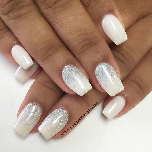 Clous Ombre À Paillettes Blanc Et Argent | Ongles Chic, Ongles Blancs pour Idee Ongles En Gel Blanc