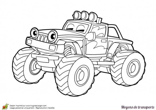 Coloriage 4 X 4 De Course Avec Des Yeux Dessin Gratuit À Imprimer destiné 4X4 À Colorier