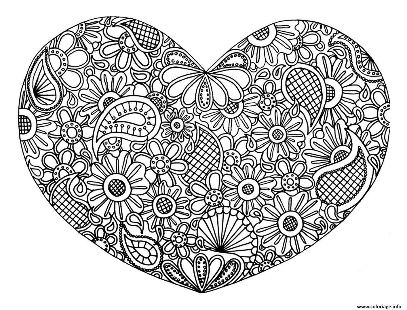 Coloriage Adulte Coeur Mandala Fleurs Zen Stvalentin - Jecolorie destiné Dessin À Imprimer Coeur