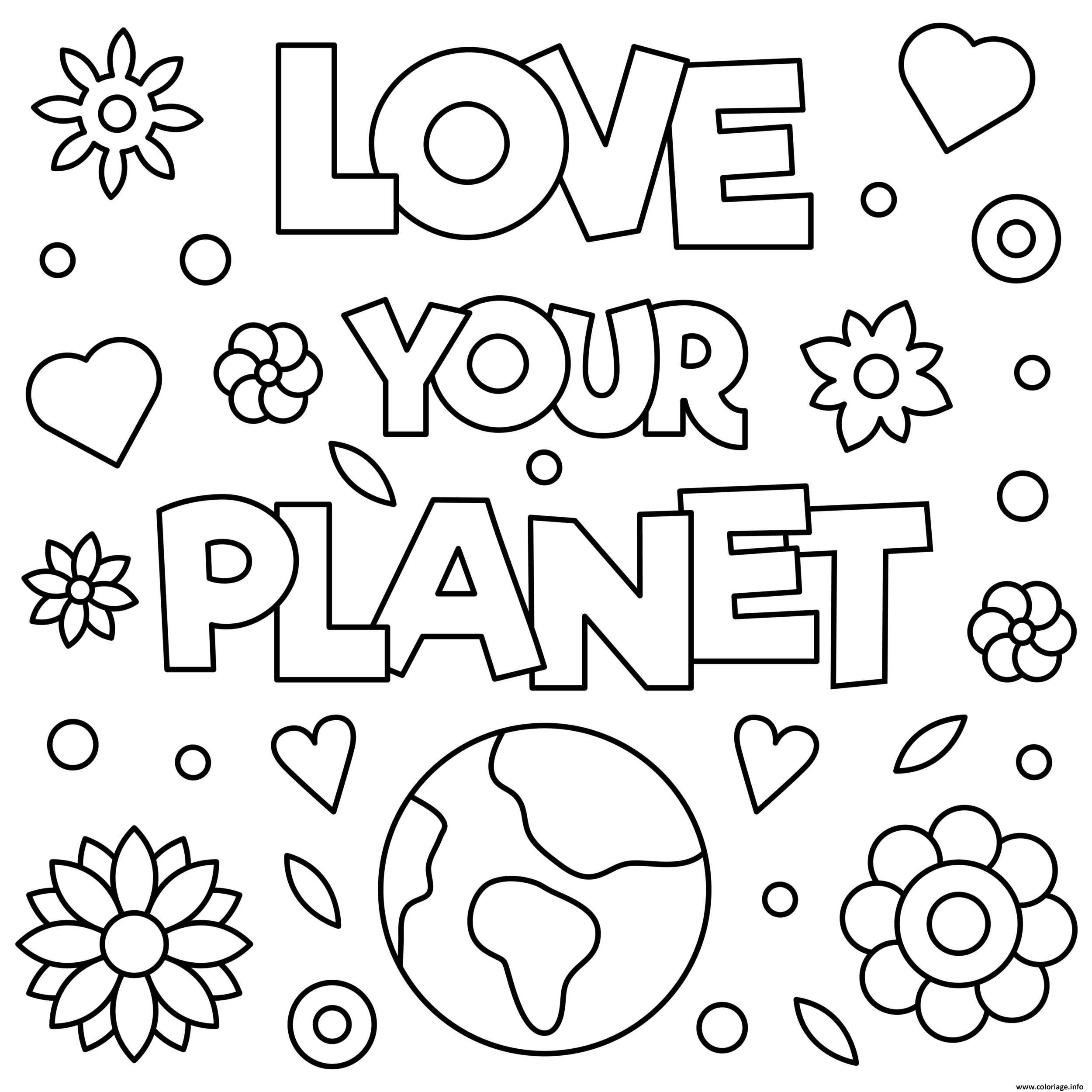 Coloriage Aime Ta Planete Pour Le Jour De La Terre - Jecolorie destiné Coloriage Planète Terre
