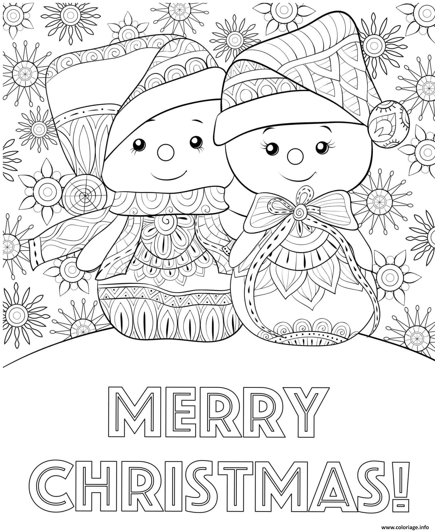 Coloriage Bonhomme De Neige Mandala Et Joyeux Noel Dessin Noel Adulte À pour Mandala Renne De Noel