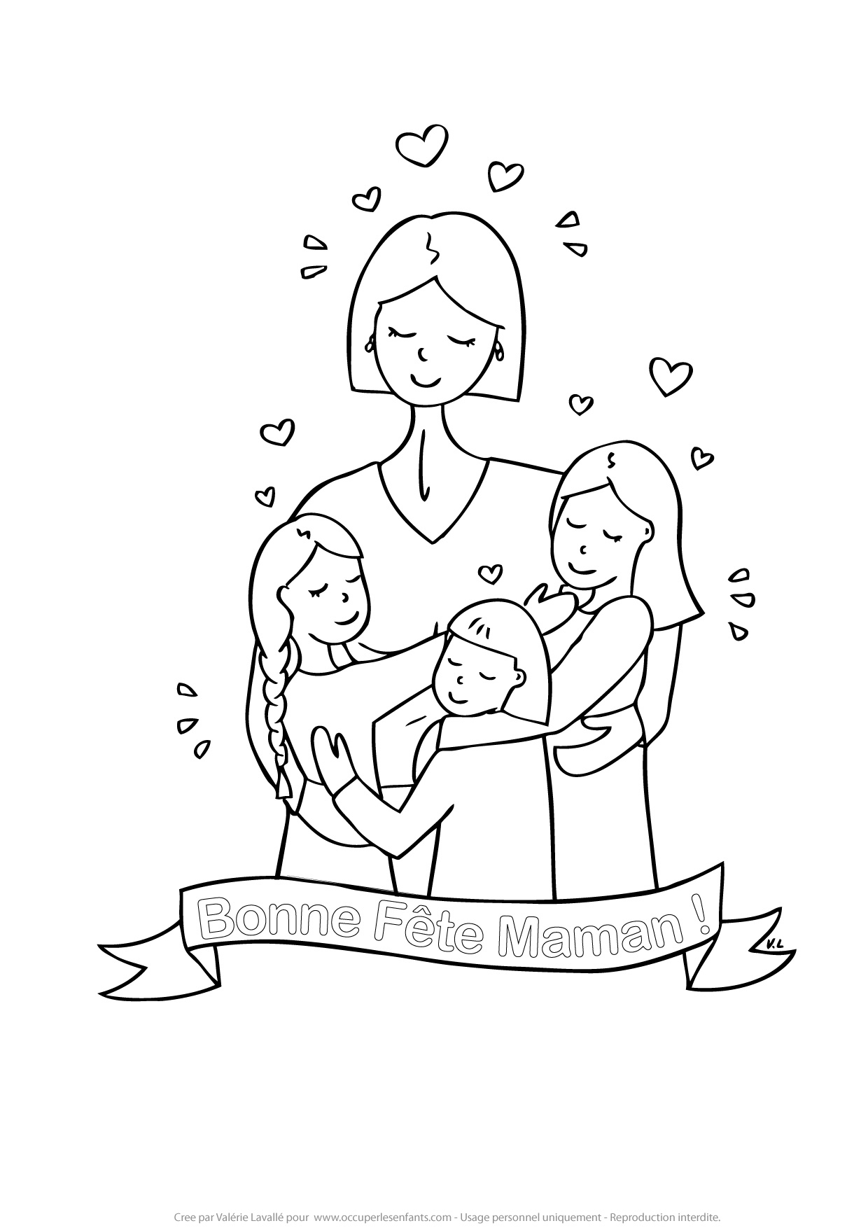 Coloriage Bonne Fete Maman De 3 Filles - Occuper Les Enfants serapportantà Bonne Fete Maman Coloriage