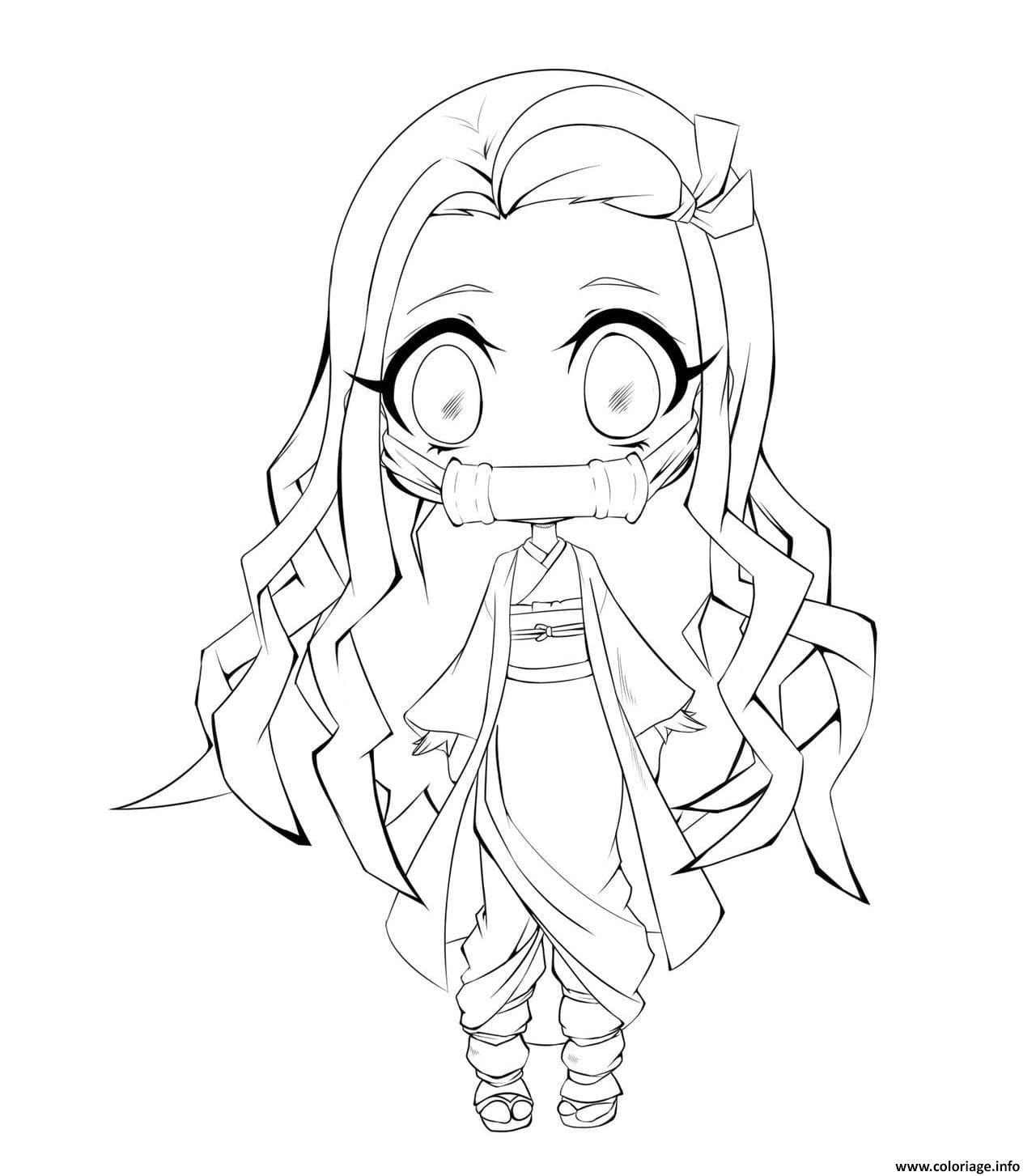 Coloriage Chibi Nezuko Demon Slayer - Jecolorie intérieur Demon Slayer Dessins