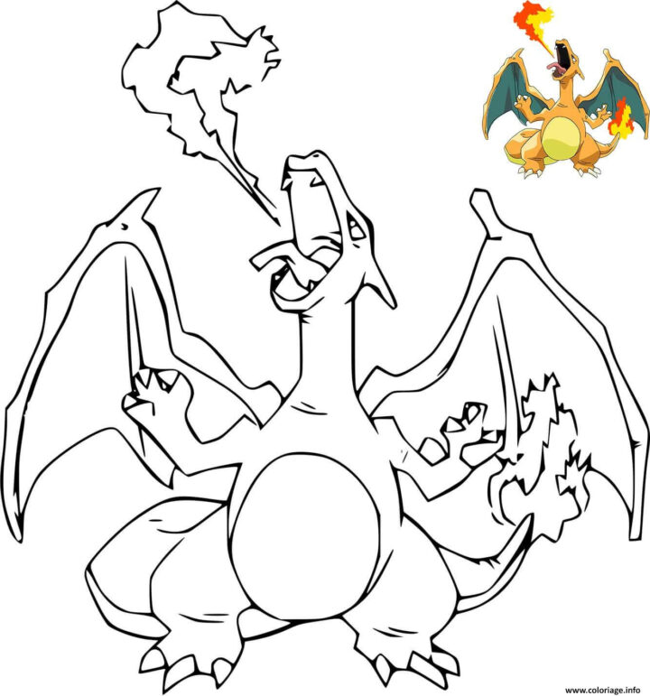 Coloriage Dracaufeu Ex Pokemon Avec Dessin Modele - Jecolorie intérieur Dessin Pokémon Facile Dracaufeu