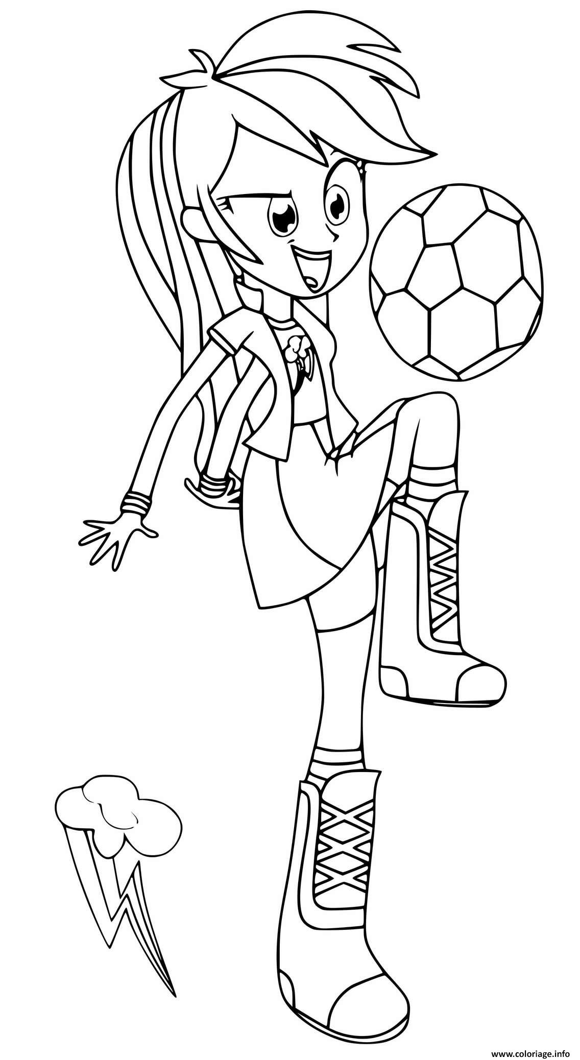 Coloriage Equestria Girls Rainbow Dash Playing Football - Jecolorie avec Rainbow High Dessin A Colorier