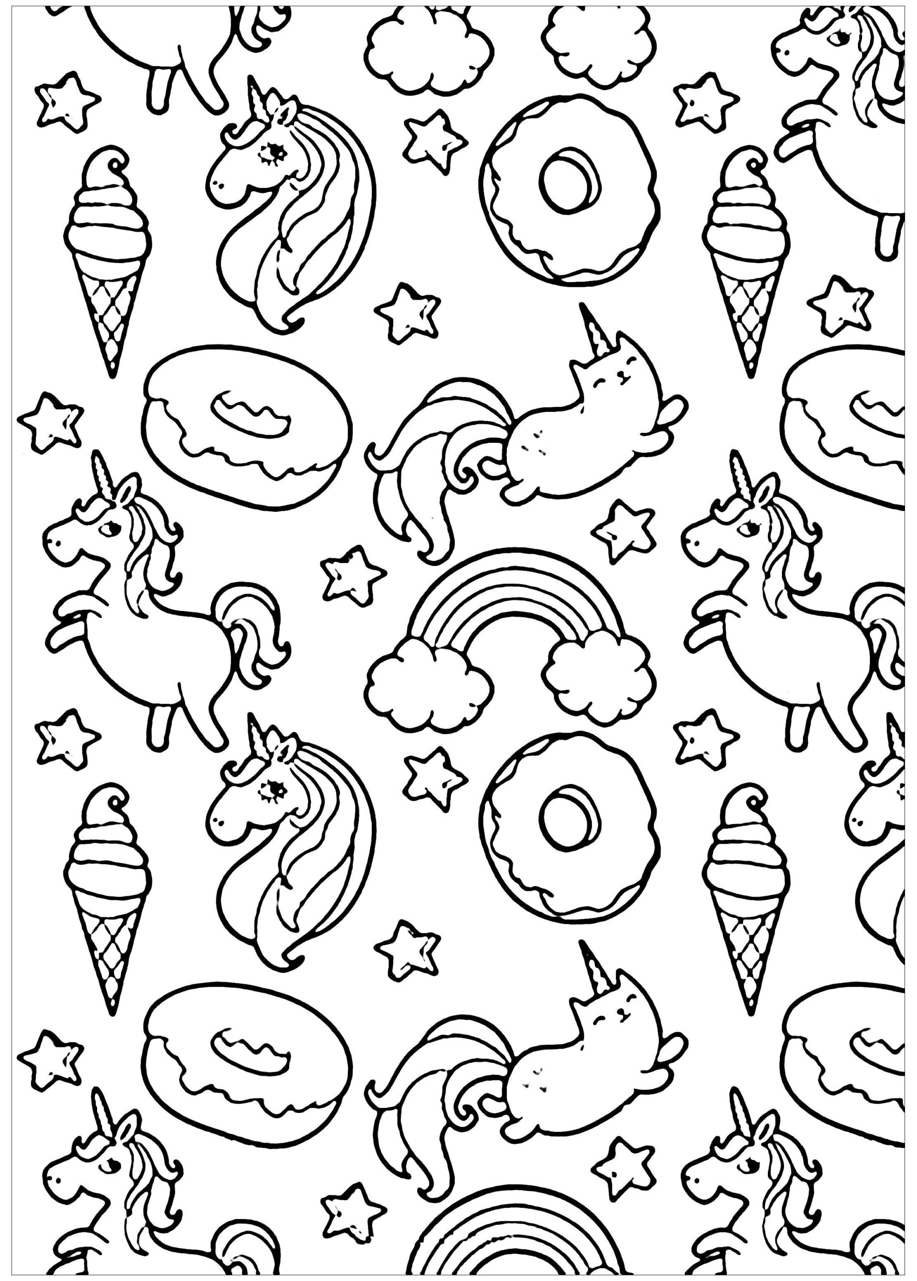 Coloriage-Kawaii-Licorne-A-Imprimer-Dernier-Design-Pusheen-Donuts-Et concernant Coloriage Donuts Kawaii A Imprimer