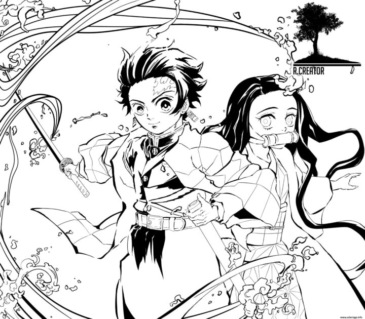 Coloriage Kimetsu No Yaiba Manga Demon Slayer - Jecolorie pour Coloriages Demon Slayer