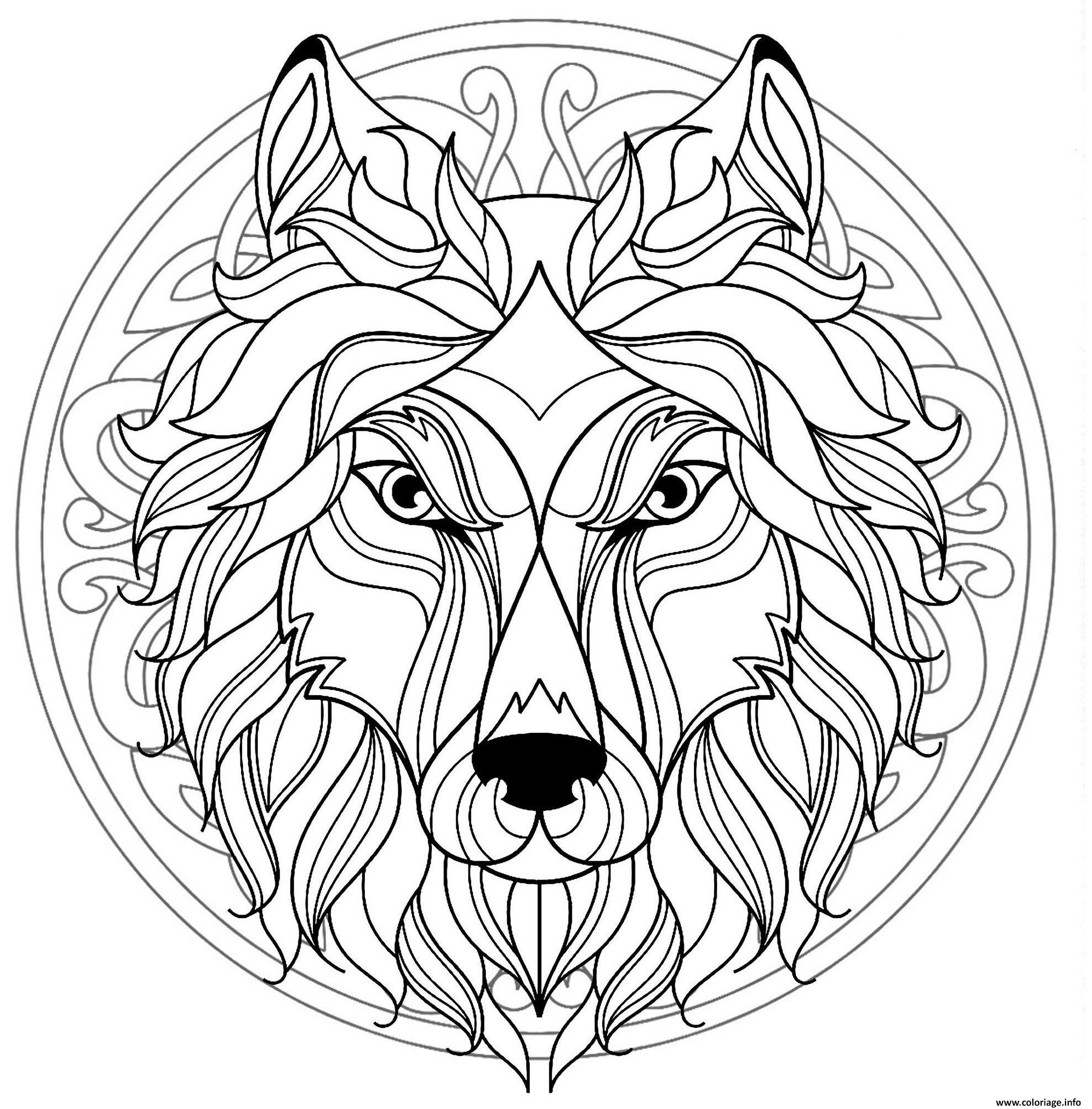 Coloriage Mandala Tete Loup Canis Lupus Dessin Mandala Animaux À Imprimer avec Coloriage De Loup À Imprimer