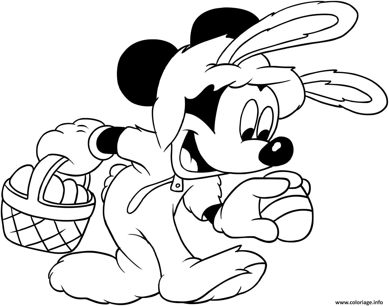 Coloriage Mickey Mouse Lapin Oeuf De Paques - Jecolorie à Dessins Mickey À Imprimer