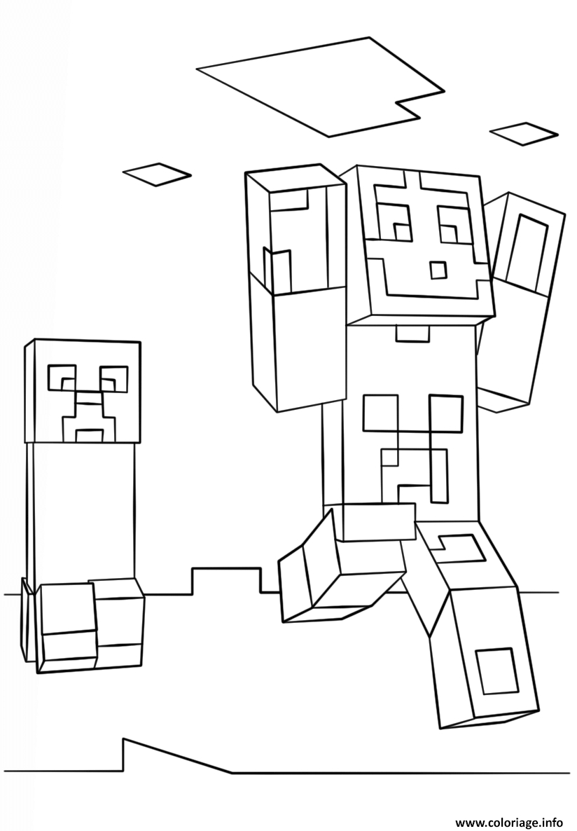 Coloriage Minecraft Steve And Creeper - Jecolorie dedans Dessin À Imprimer Minecraft