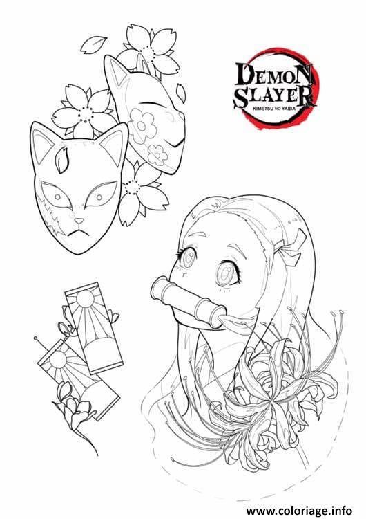 Coloriage Nezuko And Masks Demon Slayer - Jecolorie à Coloriage Nezuko A Imprimer