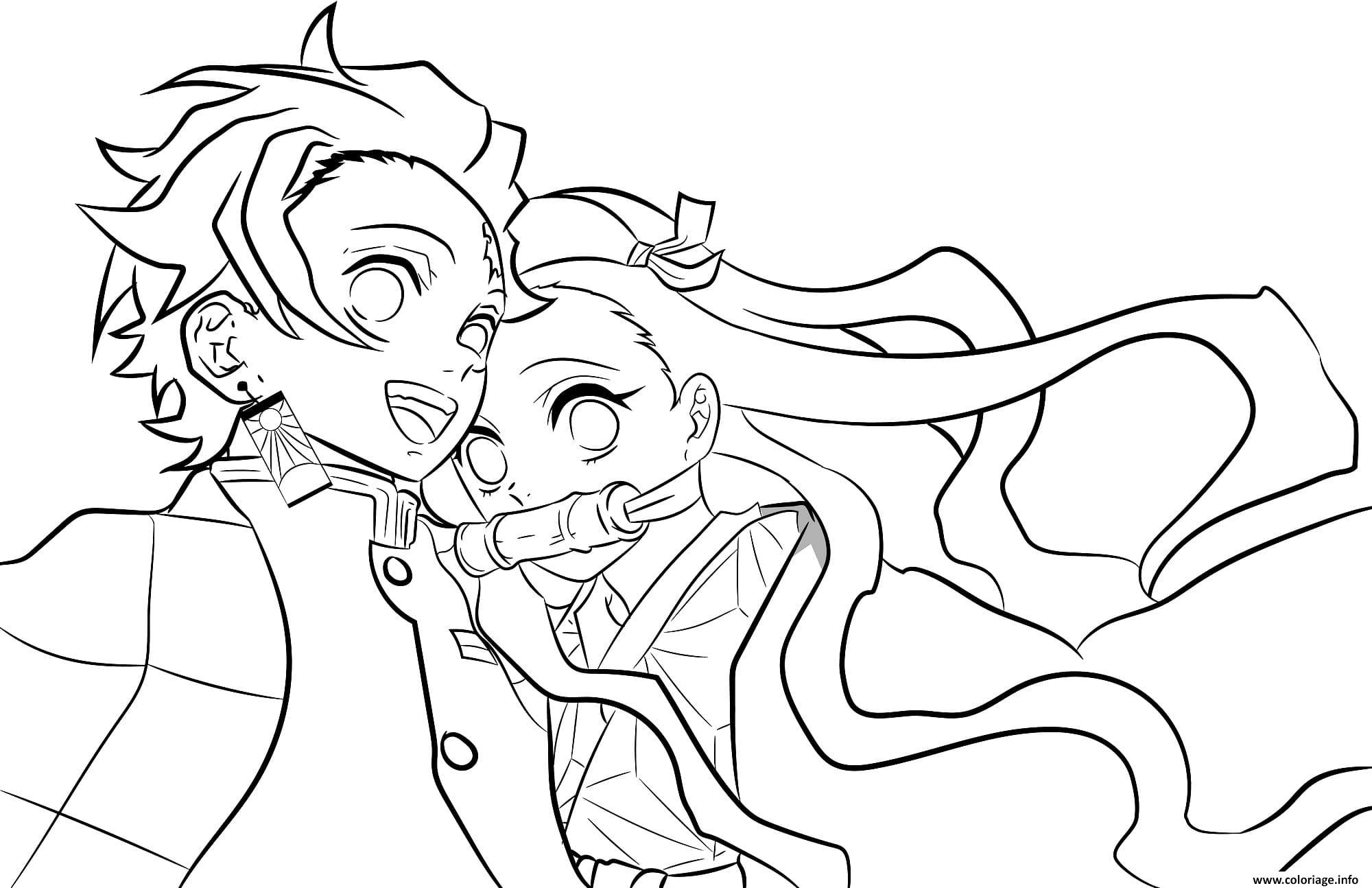 Coloriage Nezuko And Tanjiro Kamado Demon Slayer - Jecolorie à Demon Slayer Dessins