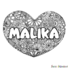 Coloriage Prénom Malika - Décor Mandala Coeur - Sans Dépasser à Coloriage Oscar Et Malika À Imprimer