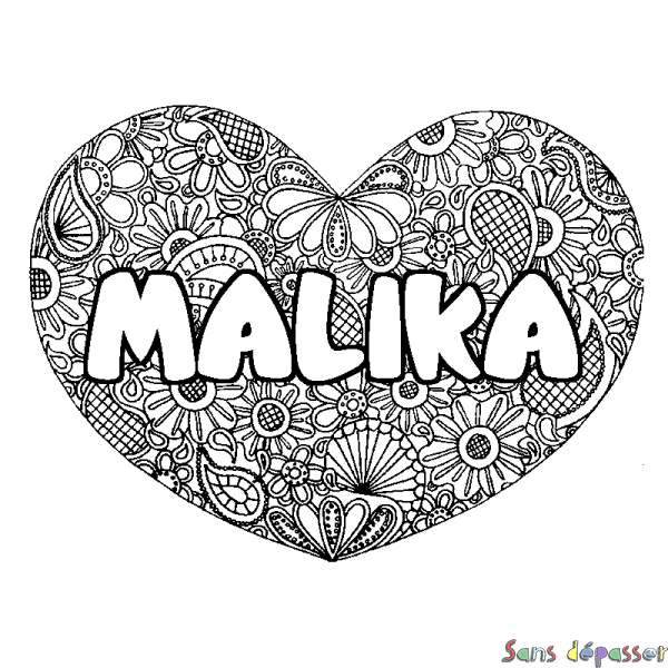 Coloriage Prénom Malika - Décor Mandala Coeur - Sans Dépasser à Coloriage Oscar Et Malika À Imprimer
