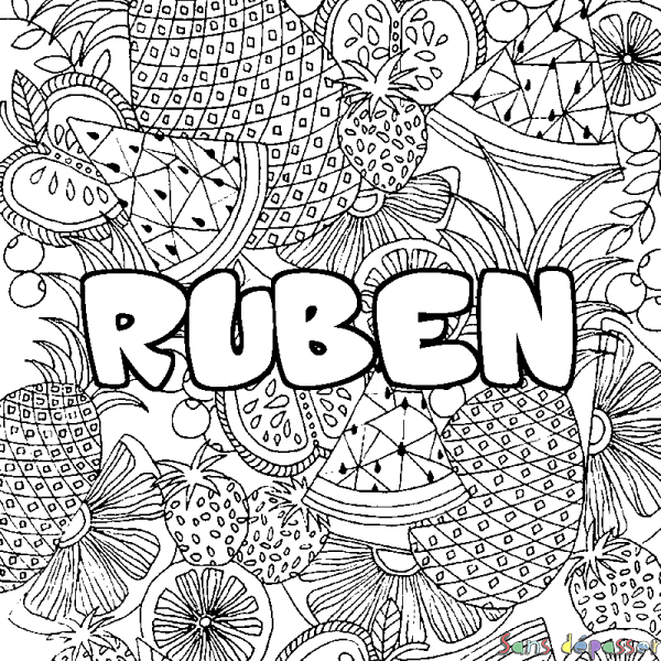 Coloriage Prénom Ruben - Décor Mandala Fruits - Sans Dépasser intérieur Ruben Coloriage