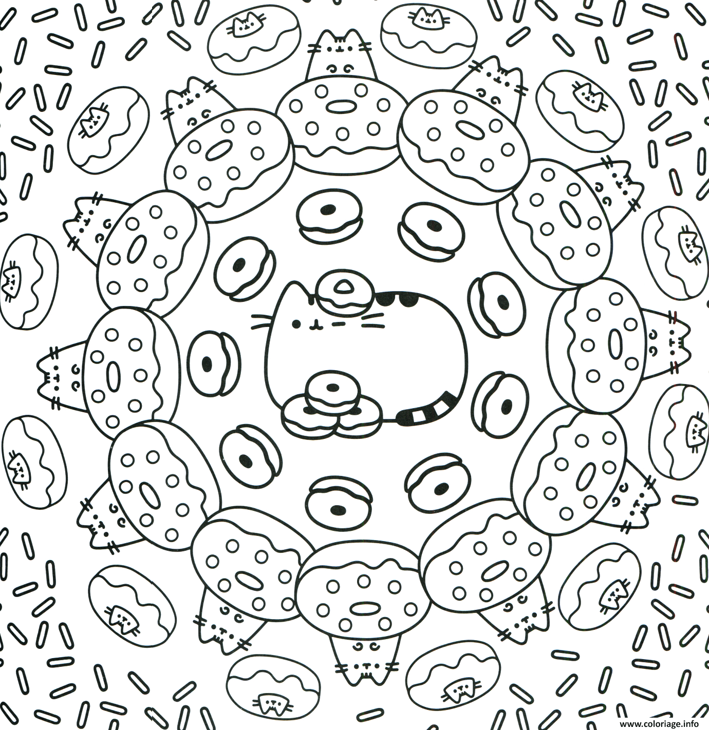 Coloriage Pusheen The Cat Donuts Pattern Dessin destiné Coloriage Donuts Kawaii A Imprimer
