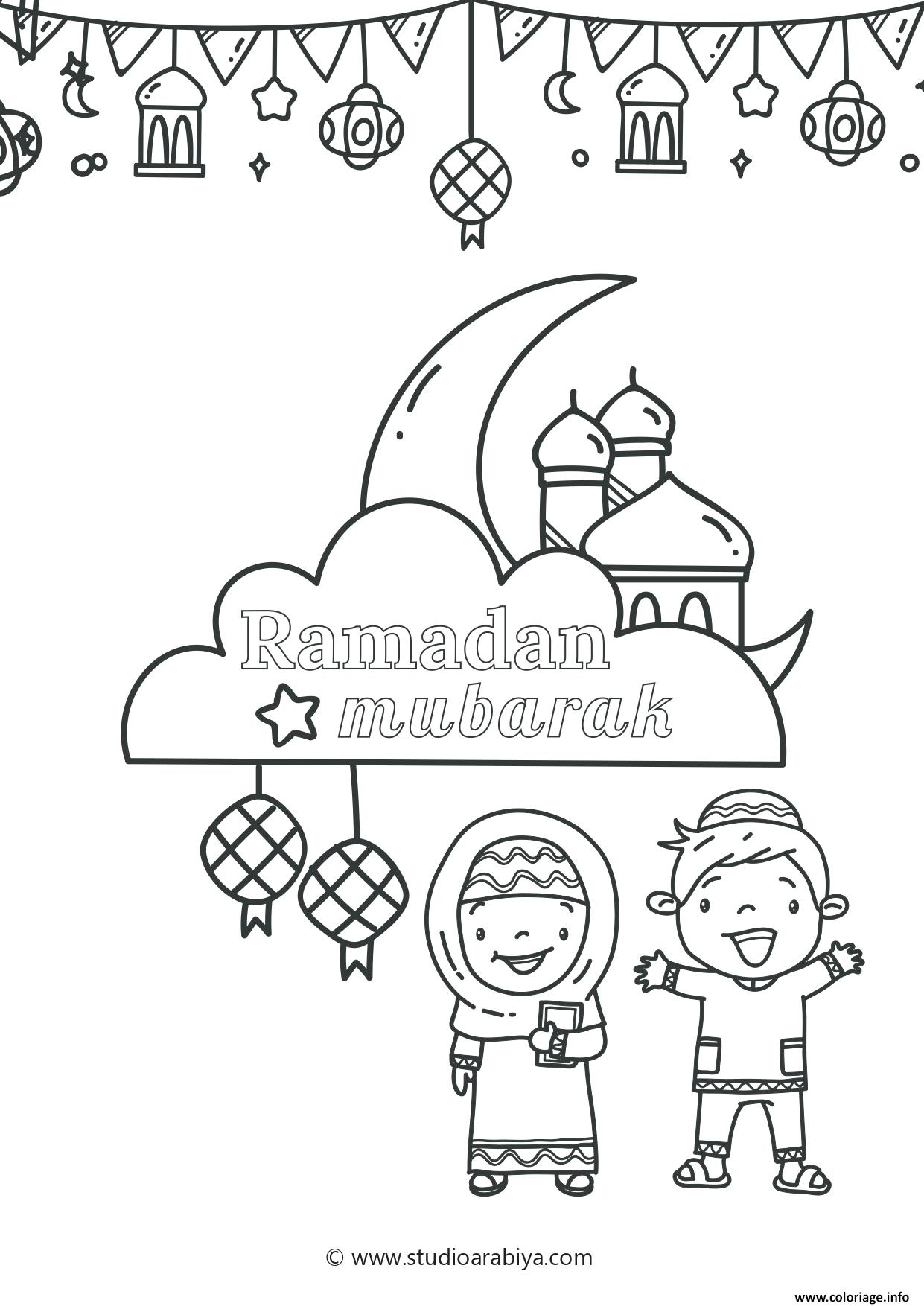 Coloriage Ramadan Mubarak Enfants Dessin Ramadan À Imprimer dedans Coloriage Aïd Moubarak À Imprimer